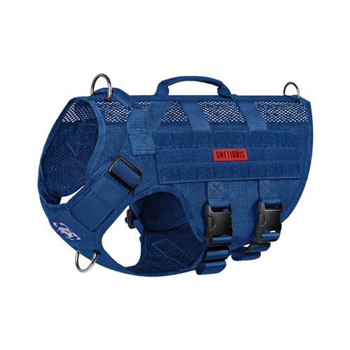 OneTigris No Pull Tactical Dog Harness for Small Medium Dogs, Mesh Design Service Dog Vest Breathable Military Dogs Molle Vests with Handles, Harness for Walking Hiking Training (Blue, M) - color: Blue, size: M