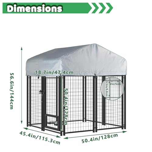 LEMBERI 4x4x4 Outside Dog Kennel with Roof for Large Dogs,Heavy Duty Welded Wire Steel Dog Playpen Fence with Secure Lock, Pet Pen with UV-Resistant Waterproof Cover (45.4''L x 50.4''W x 56.6''H) - size: 45.4"L x 50.4"W x 56.6"H