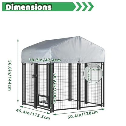 LEMBERI 4x4x4 Outside Dog Kennel with Roof for Large Dogs,Heavy Duty Welded Wire Steel Dog Playpen Fence with Secure Lock, Pet Pen with UV-Resistant Waterproof Cover (45.4''L x 50.4''W x 56.6''H) - size: 45.4"L x 50.4"W x 56.6"H