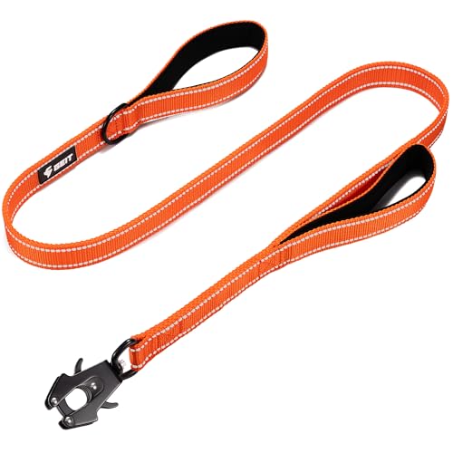 GEIT 4/5/6FT Heavy Duty Dog Leash with 2 Comfortable Padded Handles, Reflective Rope Leashes with Quick Release/Locking Tactical Frog Clip for Small Medium and Large Dogs, Orange - color: Orange, size: 5 FT