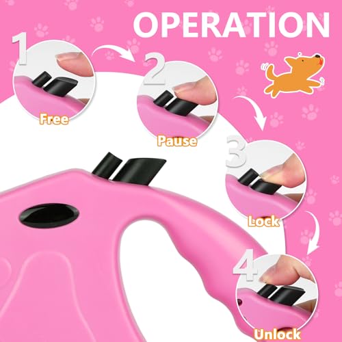 Retractable Dog Leash, 16ft Dog Walking Leash for Small Dogs up to 77lbs, Non-Slip Handle - Pink - color: Pink