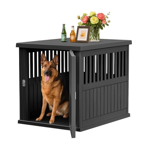 42 Inch Dog Crate Furniture Lockable Dog Kennel Indoor for Large Dogs and Medium Heavy Duty Pet Crate Decorative Pet Cage End Table, Black - color: Black, size: 28.4"L x 32.8"W x 39.4"H