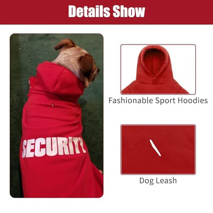 BINGPET Security Dog Hoodies Puppy Sweater Cold Weather Dog Coats Soft Brushed Fleece Pet Clothes Hooded Sweatshirt for Dog Cat - color: #1 Red(Security), size: X-Large (All Breed Sizes)