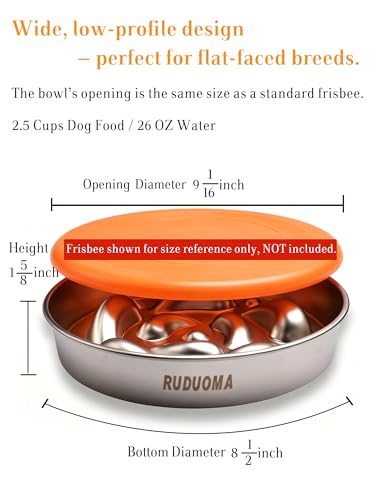 Stainless Steel Dog Bowls for Flat-Faced Brachycephalic Breeds,Gentle Slow Feeding Design,Moderately Slow Down Eating Pace,Non-Slip,2.5 Cups Capacity Metal Bowl for Medium Dogs
