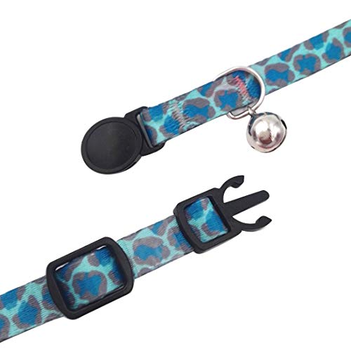 4 Pack Halloween Kitten Collar Breakaway,Quick Release Safe Buckle Adjustable Kitten Collars, Skull Crossbones, Crossbones, Pink Leopard and Blue Leopard - color: 4#Leopard grain, size: Kitten(Neck:6"-8")