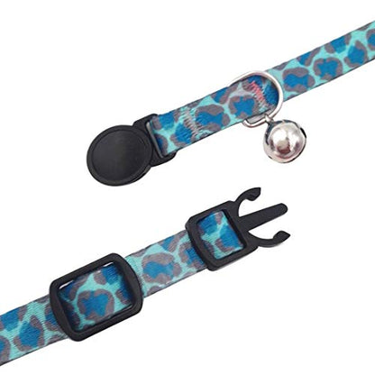 4 Pack Halloween Kitten Collar Breakaway,Quick Release Safe Buckle Adjustable Kitten Collars, Skull Crossbones, Crossbones, Pink Leopard and Blue Leopard - color: 4#Leopard grain, size: Kitten(Neck:6"-8")