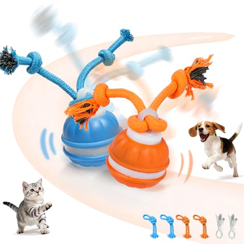 Interactive Dog Cat Toys Dog Ball,Automatic Rolling and Bouncing Moving Dog Toy,Squeaky Rolling Balls with Flashing Light,USB Rechargeable Chew Toys for Puppy Small Dogs, Pet Ball to Keep Them Busy - color: 1 Blue +1 Orange