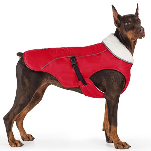 EMUST Dog Coat, Waterproof Pet Snow Jacket for Winter, Adjustable Small/Medium/Large Dog Coat/s for Winter, Red, L - color: Red, size: Large