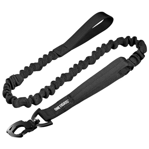 Tactical Dog Training Bungee Leash with 2 Control Handle Quick Release Nylon Leads Rope (Black) - color: Black