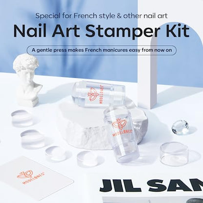 modelones French Tip Tool- 6 Pcs Nail Stamp French Manicure Kit Suitable for DIY Together with Gel Nail Polish Art Tips Printing Tool Kit - color: A 6PCS Nail Stamper kit