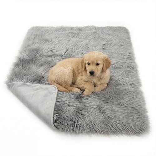 IHAPPYDOG Waterproof Faux Fur Dog Blanket – Pet Throw & Couch Protector for Sofa, Bed, Furniture – Plush Pup Cover for Small Medium Large Dogs – Machine Washable – Grey – 40" x 30" - color: Grey, size: 40" x 30"