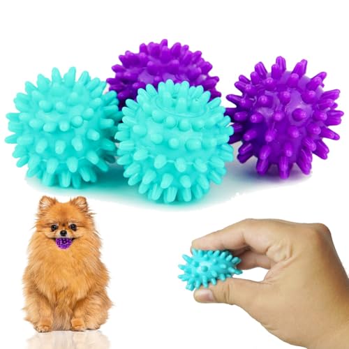 Spiky Dog Ball 1.8 Inch - Squeaky Textured Chew Toy for Small Dogs 4 Pack - Rubber Ball for Puppies, Aggressive Chewers, Gum Stimulation - Non-Toxic - color: 4 Pack