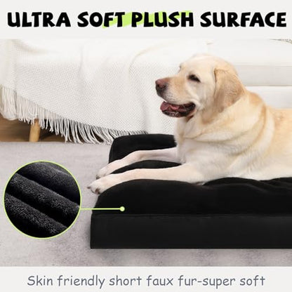 Dog Crate Bed Waterproof Deluxe Plush Dog Beds with Removable Washable Cover Anti-Slip Bottom Pet Sleeping Mattress for Large, Medium, Jumbo, Small Dogs, 35 x 22 inch, Black - color: Black, size: 35.0"L x 22.0"W x 3.0"Th