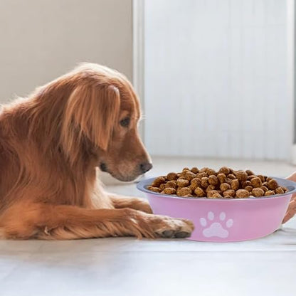 kathson 2 Pack Stainless Steel Dog Bowls,6" Spill Proof Metal Dog Food Bowls,Nonslip Rubber Bottom Pet Food and Water Bowl Set,Puppy Dishes Feeder for Medium Small Dogs,Pink - color: Pink, size: 2.5cups