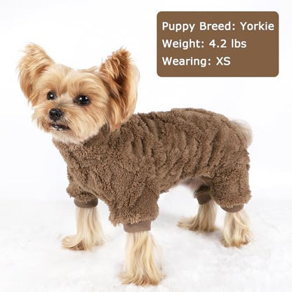 Dog Sweater Fleece Turtleneck Winter Dog Clothes for Small Dogs Girls Boy, Warm Fleece Puppy Pajamas Onesies, Pet Clothes Puppy Sweater Pjs, Doggy Jumpsuits Doggie Outfit, Browm, M - color: Browm, size: Medium (Chest 17in )