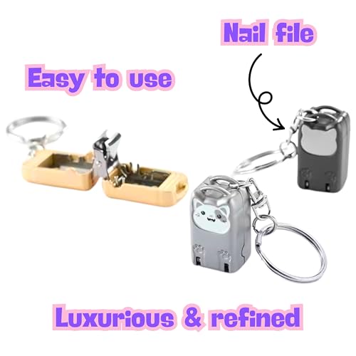 Mini Nail Clippers Keychain, Cute Cat Nail Clipper, Small Foldable Portable Travel Size, Cutie Kitten, Compact Pocket Folding Nail Cutter Keyring (Silver) - color: Silver