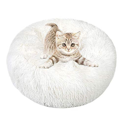 otoez Kitten Puppy Bed Extra Small XS Round Dog Cat Beds Anti Anxiety Plush Pet Calming Donut Bed with Non-Slip Waterproof Bottom, Washable (15.7", White) - color: White, size: 15.7"