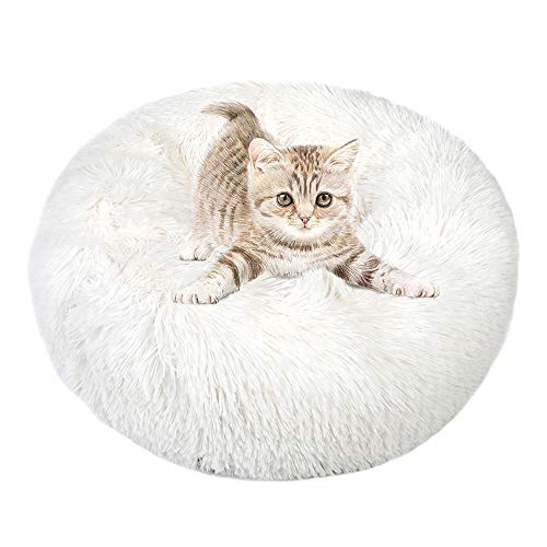 otoez Kitten Puppy Bed Extra Small XS Round Dog Cat Beds Anti Anxiety Plush Pet Calming Donut Bed with Non-Slip Waterproof Bottom, Washable (15.7", White) - color: White, size: 15.7"
