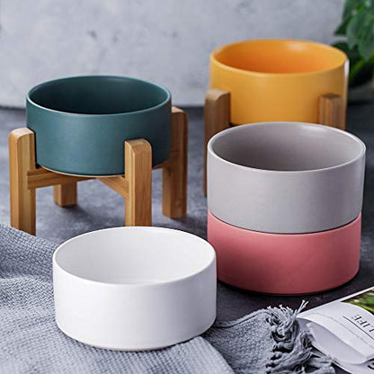 Ceramic Elevated Raised Cat Bowl with Wood Stand No Spill Pet Food Water Feeder Cats Small Dogs - color: Grey, size: Medium Dog Bowls 850ML*1