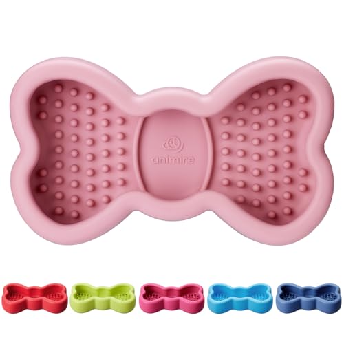 Lick Mat for Dogs, Animire Anti-Spilled Bow Tie Lick Bowls for Anxiety Relief, Silicone Slow Feeder Licking Pad with Suction Cups, Freezeable Dog Enrichment Toy for Boredom and Distraction(Pink,L) - color: A-Pink, size: L