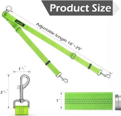 Double Dog Leash Coupler, No Tangle 360° Swivel Adjustable Reflective Dog Leash Splitter for 2 Dogs, Heavy Duty Shock Absorbing Bungee Lead Extension for Small Medium Large Dogs
