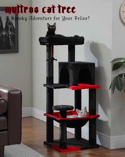 MUTTROS Gothic Cat Tree with Super Large Hammock, 45.7" Black Cat Tower with Coffin Bed, Cat Condo, Sisal Scratching Posts & Top Perch, Multi-Level Goth Cat Tree, Halloween, Black - color: Gothic Black, size: 45.7in