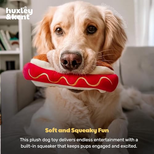 Huxley & Kent Funny Dog Toy w/Squeaker – Power Plush Squeaky Dog Toys for Small, Medium & Large Dogs – Soft Stuffed Animal for Indoor Play & Fetch - Haute Dog, Small - size: Small, style: Haute Dog