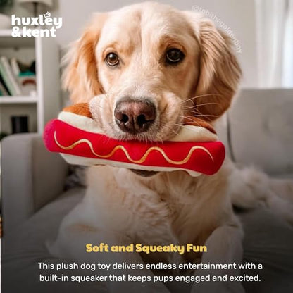 Huxley & Kent Funny Dog Toy w/Squeaker – Power Plush Squeaky Dog Toys for Small, Medium & Large Dogs – Soft Stuffed Animal for Indoor Play & Fetch - Haute Dog, Small - size: Small, style: Haute Dog