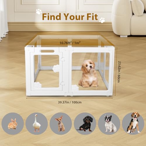 Clear Acrylic Dog Playpen Indoor with Door - Easy to Assemble Foldable Pet Playpen for Small Dogs, Cats, Rabbits, Ferrets - Small Animal Whelping Crate Kennel Fence - color: 8