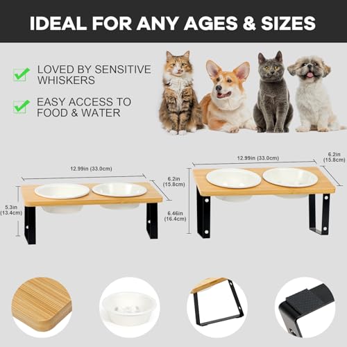 LEAWALK Upgraded Adjustable Height Cat Food Bowls Stand Ceramic Dog Bowls and Slow Feeder Cat Bowl, 15°Tilted Stand Anti Vomiting Raised for Small and Medium Sized Cats Dogs (Creamy White) - color: Creamy White