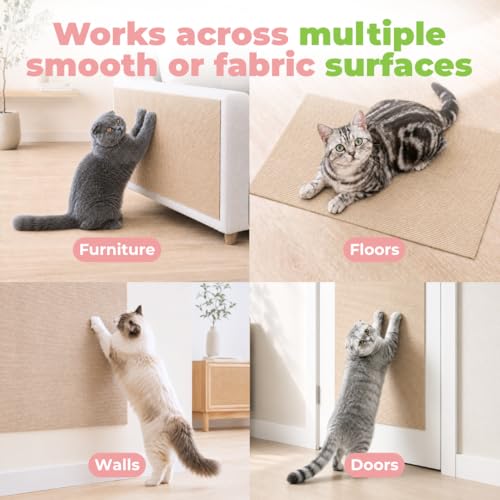 Best Pet Supplies Catify Cat Scratcher, Fun Interactive Scratchers, Posts, Poles, Claw Safe, Furniture Saver Indoor Play Support Natural Cat Behaviors Heavy Duty - Beige, 78.7 x 15.8 - color: Beige Mat - 78.7 x 15.8"