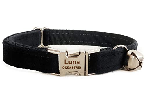 Cat Collar Personalized with Name Phone Number Engraved,Customized with Bell for Small Dogs Puppy Kitten - color: Black, size: S (6"-10")