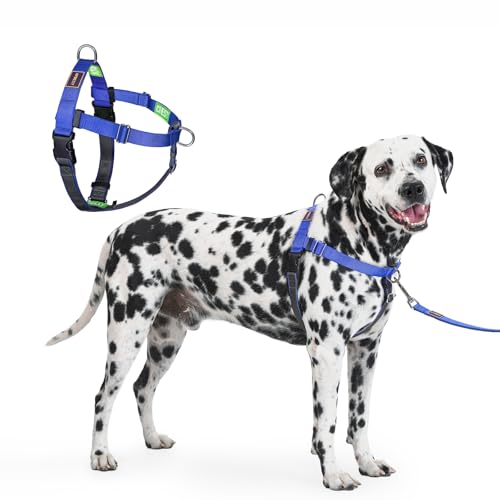 Freedom No Pull Dog Harness for Large Dogs, Front Clip, Easy Walker, Anti Pull with Two Stainless D-Rings, Comfortable, Sewn-in Instructions Tags for Easy Use (Blue, XXL) - color: Blue, size: XX-Large