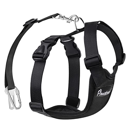 Pawaboo Breathable Dog Seat Belt Harness for Car, Adjustable Dog Safety Vest Harness with Vehicle Connector Strap, M, Black + Silver - color: Black + silver, size: Medium