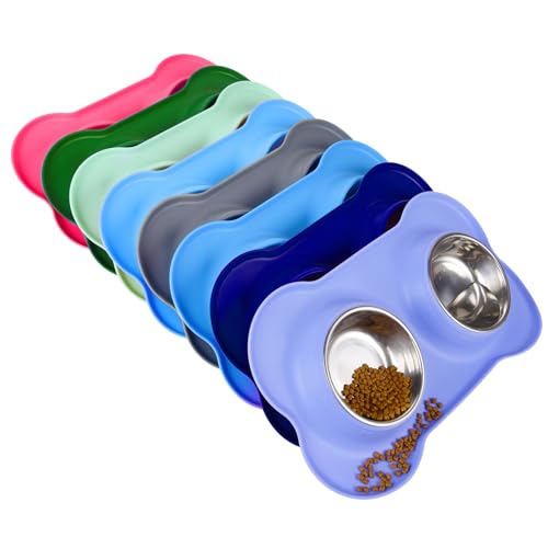Dog Bowls 2 Stainless Steel Bowl for Pet Water and Food Feeder with Non Spill Skid Resistant Silicone Mat for Pets Puppy Small Medium Cats Dogs - color: Purple, size: 13½ oz ea