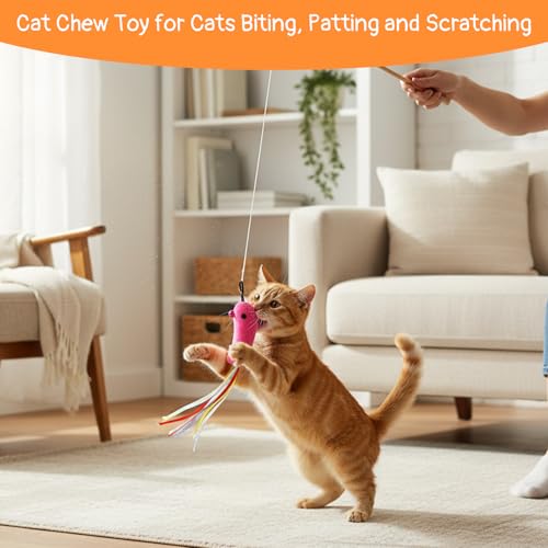 Qianyu 15 PCS Fish and Worm Catnip Toys Interactive Cat Toys Cat Feather Wand Accessories with Ribbons Plush Filled Cats Toy Worm Fish Refills for Play Exercise Chase Chew Indoor