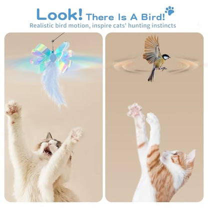 Pawaboo Feather Teaser Cat Toy, Interactive Feather Wand Cats Toy Flying Feathers Cat Catcher with Extra Long 34.5" Wand and Small Bell, Exerciser Playing Toys for Kitten or Cats, Blue Butterfly - color: Blue Butterfly