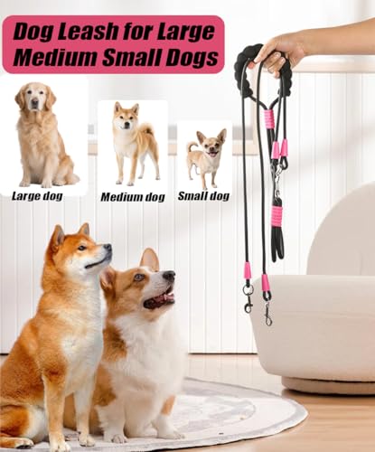Hands Free Double Dog Leash for Two Dogs, No Tangle 360° Swivel Fit for Small and Medium Breeds, Adjustable Split Leads (Black) - color: Black
