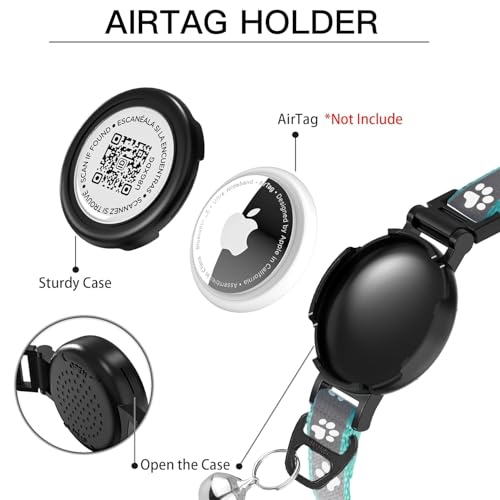 Waterproof Cat Collar with QR TAG & Reflective, Footprints Pattern, Lightweight Kitten Collar for Apple Tag, Hidden GPS Tracker Holder for Cats, Kittens (Teal) (7-12")