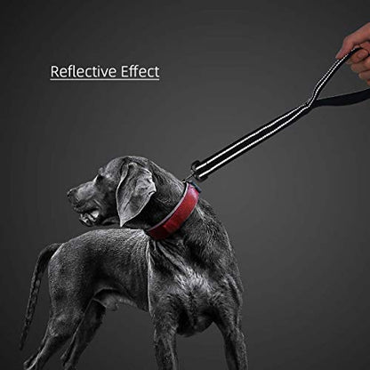 Cymiler Nylon Short Traffic Leash with Padded Handle, 3 Sizes - Small to Large, Reflective Threads - Black - color: Wide-Black