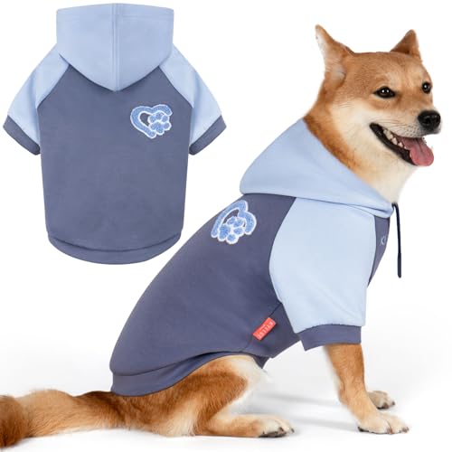 KYEESE Dog Hoodie Stretchy Pet Clothes Cat Coat with Leash Hole Warm Pet Sweatshirt with Drawstring Comfort Cat Sweater Dogs Winter Coat for Cold Weather Soft Dog Clothes for Small Dogs - color: 5#Blue, size: X-Large (24-35lbs)