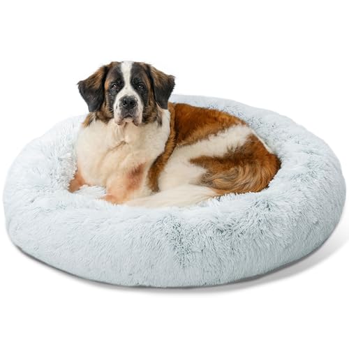 Best Friends by Sheri The Original Calming Donut Dog Bed for Extra-Large Dogs up to 150 lbs, Shag Faux Fur, Frost Gray, 45" x 45" - color: Frost Shag, size: X-Large