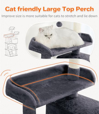 Made4Pets Cat Tree Tower 56in Cat Tower for Indoor Cats Kitten Tree Multi-Level Cat Tree with 2 Condo Furniture Activity Center with Scratching Posts Funny Toys Kittens Pet Play House, Grey - color: Grey