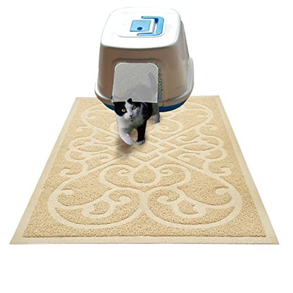 PetLike Cat Litter Box Mat, Thick Kitty Litter Trapping Mat, Durable,Waterproof &Washable with Non-Slip Backing, Soft on Kitty Paws and Easy to Clean, BPA Free - color: Beige, size: 35x24