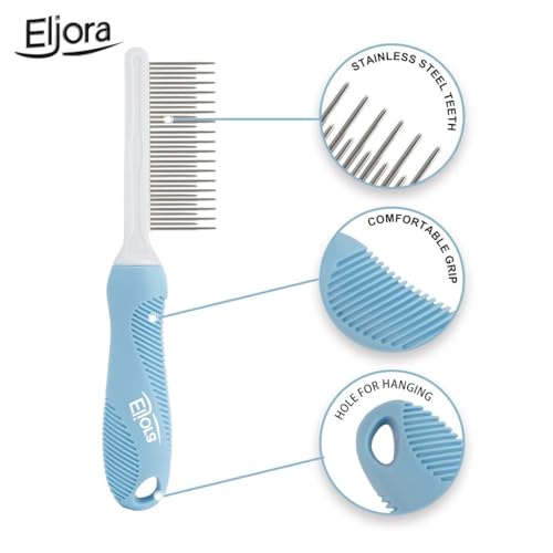Pet Grooming Glove (Pair) & Dematting Comb Set – Anti-Slip Handle Deshedding Comb+ Gentle Massage Gloves for Dogs & Cats – Removes Loose Hair, Mats & Tangles – Safe, Effective Grooming