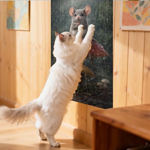 Cat Scratching Mat 15.3x23.6 Inches Polyester Synthetic Fiber, Mouse on Mushrooms in Rain Print, wall cat Scratcher, Scratch pad, Home Decor, Patio, Sunroom (2pcs) - color: TT21439-2pcs