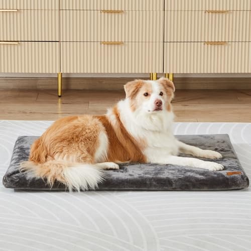 LIORCE Dog Crate Pad - Dog Bed Large Sized Dogs with Removable Washable Cover and Waterproof Lining - XL Memory Foam Pet Bed for Crate - Reversible Kennel Mat (Cool & Warm), 42-inch, Grey - color: Dark Grey, size: 42.0"L x 28.0"W x 2.0"Th