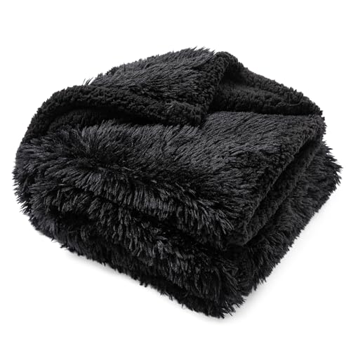 Waterproof Dog Blanket Pet Throw Blankets Fluffy Long Faux Fur Reversible Puppy Blankets 85x57in Furniture Protector Cover for Sofa Bed Couch Bed Cover Washable for Dogs Cats (Black XL) - color: Black, size: XL-85*57in(216*145cm)