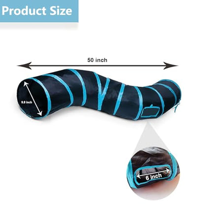 Cat Tunnel Tube Toys，Tunnels for Indoor Cats, S-Shape Blue Collapsible Interactive Toy with Balls for Rabbits, Kittens, Ferrets, Puppy - color: S - 2 Way Black Blue