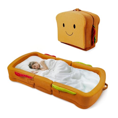Toddler Travel Bed Sandwich Style - Portable Toddlers Floor Beds, Foldable Soft Foam Travel Crib for Baby and Kid, Washable Cover Toddler Cot with Safety Rail for Travel, Home/Travel Sleep - size: Large – for Kids Ages 2–6